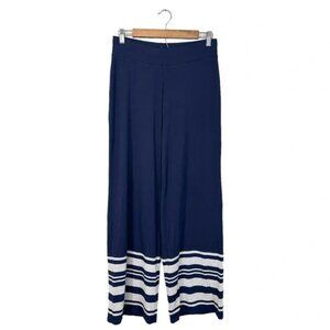 Chico’s Zenergy Wide Leg Pull On Pants Blue Gray Stripe, Size 0 (US S/4)